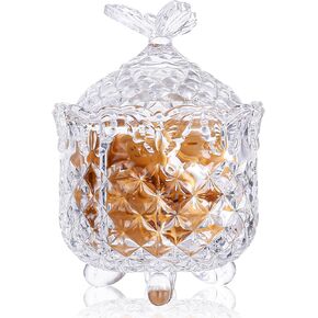 Diamond Star Crystal Glass Candy Jar with Lid, Elegant Apothecary Jewelry Box Cookies Containers for Wedding Party Candy Buffet Kitchen Storage Home Decoration (Cylinder, 6.5" H X 4" W)