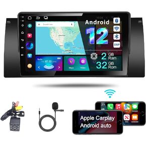 Amaseaudio Android 12 Car Stereo, NoDin Compatible for BMW X5 E53 (1999-2006), 9" Touchscreen, DSP+, Support Wireless Apple Carplay Android Auto/GPS navi/Backup Camera/OBDII