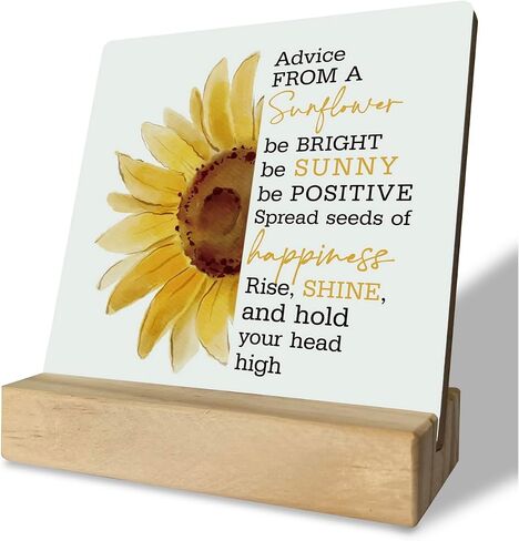 Primitive Wooden Sign, Advice from a Sunflower, Desk Plaque with Wooden Stand 4 x 4.3 inches，Sunflower Wood Plaque, Positive Massage, Joyful Words Wisdom Sign, Rustic Home Decor, Cheer Up Gifts in Saudi Arabia