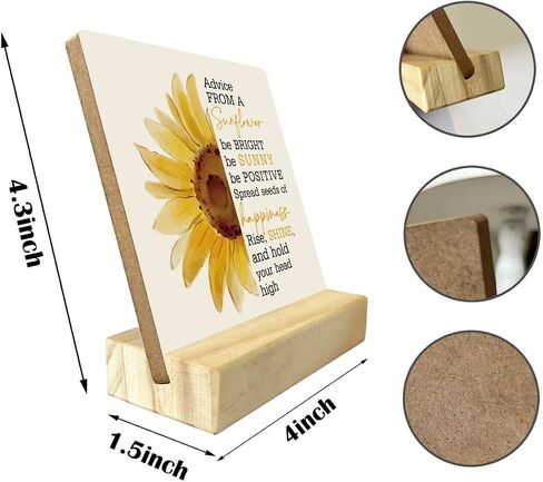 Primitive Wooden Sign, Advice from a Sunflower, Desk Plaque with Wooden Stand 4 x 4.3 inches，Sunflower Wood Plaque, Positive Massage, Joyful Words Wisdom Sign, Rustic Home Decor, Cheer Up Gifts in Saudi Arabia