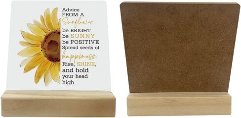 Primitive Wooden Sign, Advice from a Sunflower, Desk Plaque with Wooden Stand 4 x 4.3 inches，Sunflower Wood Plaque, Positive Massage, Joyful Words Wisdom Sign, Rustic Home Decor, Cheer Up Gifts in Saudi Arabia