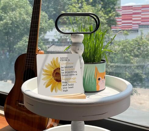 Primitive Wooden Sign, Advice from a Sunflower, Desk Plaque with Wooden Stand 4 x 4.3 inches，Sunflower Wood Plaque, Positive Massage, Joyful Words Wisdom Sign, Rustic Home Decor, Cheer Up Gifts in Saudi Arabia