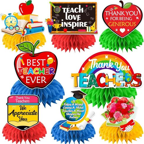 8pcs Teacher Appreciation Table Decorations, Teacher Appreciation Decorations, 3D Double Side Teacher Appreciation Week Decorations Honeycomb Centerpiece, Back to School Party Classroom Decor cocomigo in Kuwait