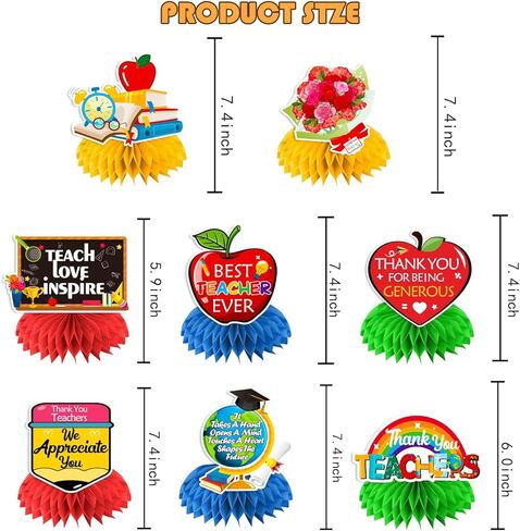 8pcs Teacher Appreciation Table Decorations, Teacher Appreciation Decorations, 3D Double Side Teacher Appreciation Week Decorations Honeycomb Centerpiece, Back to School Party Classroom Decor cocomigo in Kuwait