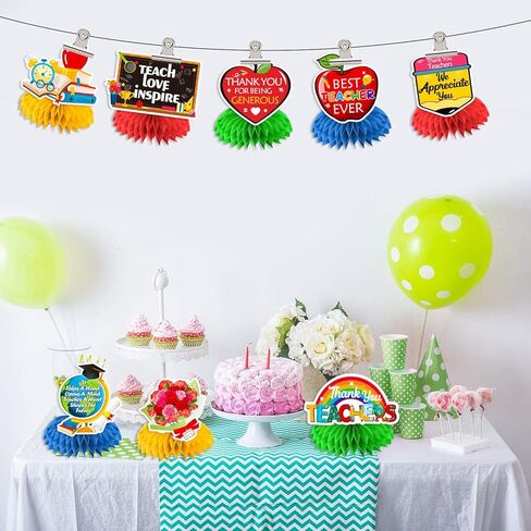 8pcs Teacher Appreciation Table Decorations, Teacher Appreciation Decorations, 3D Double Side Teacher Appreciation Week Decorations Honeycomb Centerpiece, Back to School Party Classroom Decor cocomigo in Kuwait