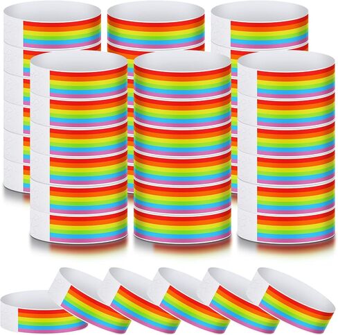 600Pcs Party Wristbands for Events Rainbow Wristbands Waterproof Pride Paper Wristbands Colored Paper Bracelets Event Wrist Bands Identification Arm Bands for Birthday Party, 10x0.8'' (Rainbow) in Saudi Arabia