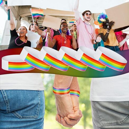 600Pcs Party Wristbands for Events Rainbow Wristbands Waterproof Pride Paper Wristbands Colored Paper Bracelets Event Wrist Bands Identification Arm Bands for Birthday Party, 10x0.8'' (Rainbow) in Saudi Arabia