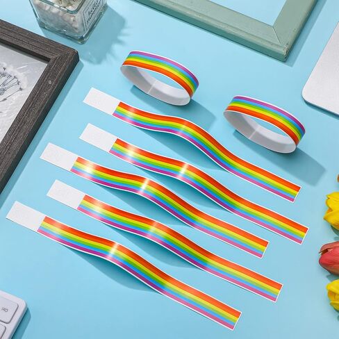 600Pcs Party Wristbands for Events Rainbow Wristbands Waterproof Pride Paper Wristbands Colored Paper Bracelets Event Wrist Bands Identification Arm Bands for Birthday Party, 10x0.8'' (Rainbow) in Saudi Arabia