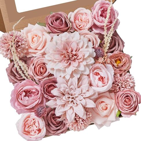 Alecono Artificial Flowers, Dusty Pink Silk Fake Flowers for DIY Wedding Bridal Bouquets, Wedding Cake Flowers for Table Centerpieces Baby Shower Birthday Party Home Decorations in Saudi Arabia