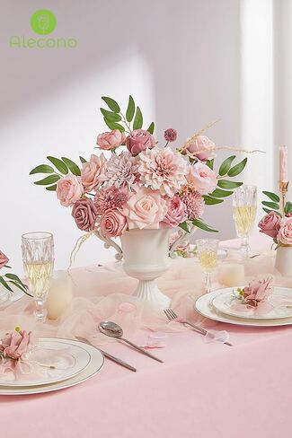 Alecono Artificial Flowers, Dusty Pink Silk Fake Flowers for DIY Wedding Bridal Bouquets, Wedding Cake Flowers for Table Centerpieces Baby Shower Birthday Party Home Decorations in Saudi Arabia
