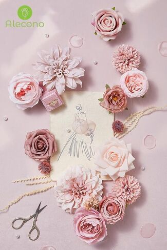 Alecono Artificial Flowers, Dusty Pink Silk Fake Flowers for DIY Wedding Bridal Bouquets, Wedding Cake Flowers for Table Centerpieces Baby Shower Birthday Party Home Decorations in Saudi Arabia