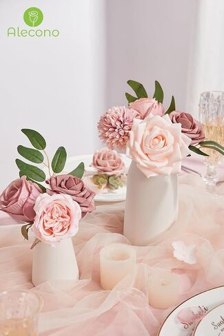 Alecono Artificial Flowers, Dusty Pink Silk Fake Flowers for DIY Wedding Bridal Bouquets, Wedding Cake Flowers for Table Centerpieces Baby Shower Birthday Party Home Decorations in Saudi Arabia