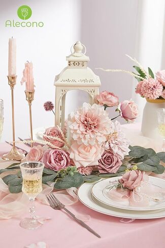 Alecono Artificial Flowers, Dusty Pink Silk Fake Flowers for DIY Wedding Bridal Bouquets, Wedding Cake Flowers for Table Centerpieces Baby Shower Birthday Party Home Decorations in Saudi Arabia