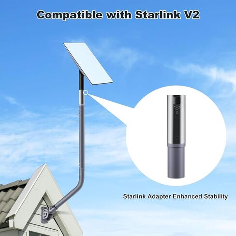 Starlink Mount Starlink Roof Mount، Starlink Pole Mount، حامل حائط طويل معدني Starlink مع محول، طقم تركيب Starlink للقمر الصناعي Starlink Internet Kit، متوافق مع V2 Starlink J Pole in Kuwait