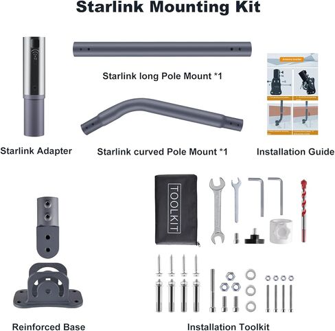 Starlink Mount Starlink Roof Mount، Starlink Pole Mount، حامل حائط طويل معدني Starlink مع محول، طقم تركيب Starlink للقمر الصناعي Starlink Internet Kit، متوافق مع V2 Starlink J Pole in Kuwait
