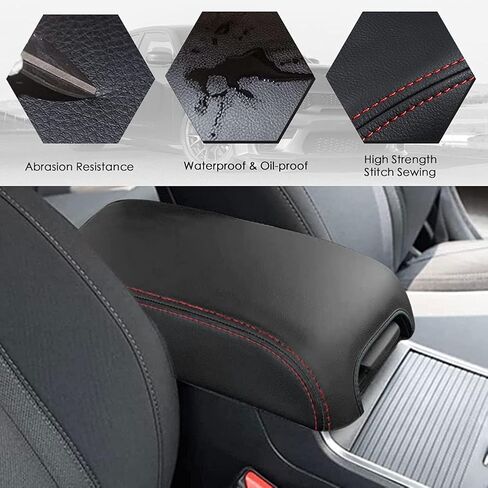 sportuli Center Console Cover Anti-Scratch Leather Armrest Pad Replace for 2019-2022 2023 Dodge RAM 1500 2500 3500, for All Makes & Models with Bucket Seats (Black Stitches) in Saudi Arabia