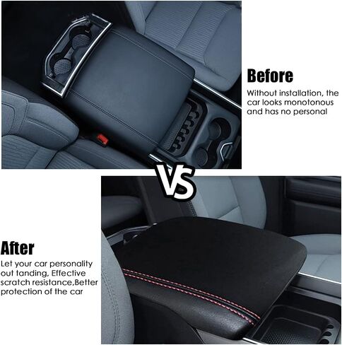 sportuli Center Console Cover Anti-Scratch Leather Armrest Pad Replace for 2019-2022 2023 Dodge RAM 1500 2500 3500, for All Makes & Models with Bucket Seats (Black Stitches) in Saudi Arabia