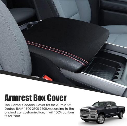 sportuli Center Console Cover Anti-Scratch Leather Armrest Pad Replace for 2019-2022 2023 Dodge RAM 1500 2500 3500, for All Makes & Models with Bucket Seats (Black Stitches) in Saudi Arabia
