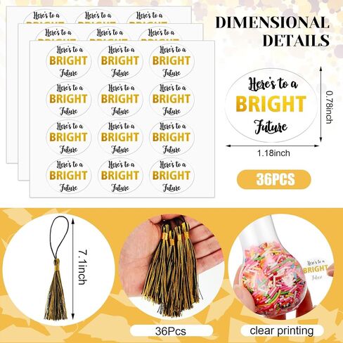 Tioncy 108 Pcs/36 Sets 2025 Graduation Party Favor for Guest Plastic Light Bulb Jars Set Graduation Candy Jar Money Holder Bulk with Stickers Tassels Crafts Grad Bulb Container(Gold) in Saudi Arabia
