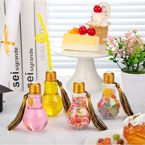 Tioncy 108 Pcs/36 Sets 2025 Graduation Party Favor for Guest Plastic Light Bulb Jars Set Graduation Candy Jar Money Holder Bulk with Stickers Tassels Crafts Grad Bulb Container(Gold) in Saudi Arabia