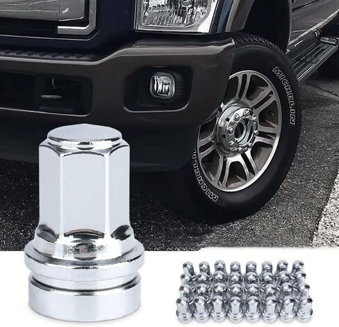 32 قطعة من صواميل العروة M14x1.5، مجموعة بديلة بتصميم قطعة واحدة من الكروم متوافقة مع Ford F250 F350 Super Duty 2017-2023، HCPZ-1012-B HCPZ-1012-A in Kuwait