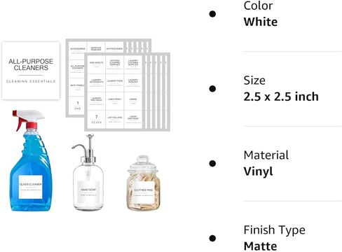 Mustry 156 ملصق غسيل بسيط لتنظيم المنزل، ملصقات ذاتية اللصق سهلة التقشير وإعادة الوضع، ملصقات بيضاء غير لامعة مقاومة للماء تتضمن ورقة مرجعية للفهرسة السريعة in Kuwait