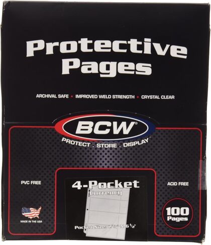 BCW 100 4-Pocket Currency Pages 2.75' x 6.5 New in Saudi Arabia