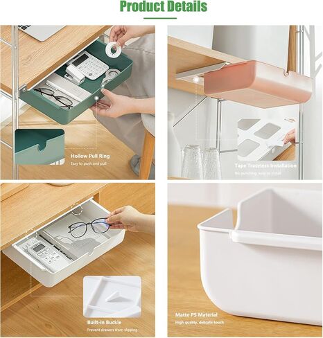 Under Desk Drawer, Large Hidden Self-Adhesive Under Desk Organiser for Storage of Cutlery, Office Supplies, Stationery and Cosmetics (Pink) in Saudi Arabia