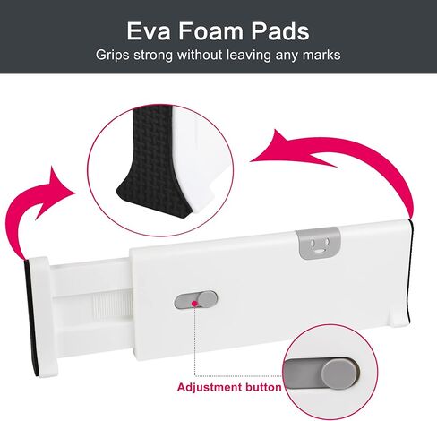 حزمة فواصل أدراج مكونة من 4 قطع، ملابس تنظيم أدراج بلاستيكية قابلة للتعديل والتوسيع، محملة بنابض، تعمل في منظم أدوات المطبخ، فواصل أدراج خزانة الملابس، ارتفاع 4 بوصات، 11-17.5 بوصة، أبيض in Kuwait