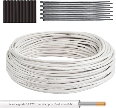 كابل قارب نحاسي معلب من الدرجة البحرية مقاس 10 قياسات، 10 أقدام 10 AWG قياسي OFC سلك نحاسي خالٍ من الأكسجين للسيارات البحرية ومقطورة تخييم RV في الهواء الطلق باللون الأحمر in Kuwait