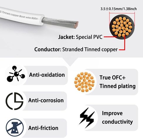 كابل قارب نحاسي معلب من الدرجة البحرية مقاس 10 قياسات، 10 أقدام 10 AWG قياسي OFC سلك نحاسي خالٍ من الأكسجين للسيارات البحرية ومقطورة تخييم RV في الهواء الطلق باللون الأحمر in Kuwait