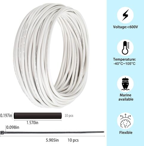 كابل قارب نحاسي معلب من الدرجة البحرية مقاس 10 قياسات، 10 أقدام 10 AWG قياسي OFC سلك نحاسي خالٍ من الأكسجين للسيارات البحرية ومقطورة تخييم RV في الهواء الطلق باللون الأحمر in Kuwait