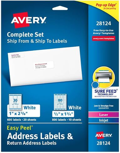 حزمة Avery مكونة من 600 ملصق عنوان بريدي و800 ملصق عنوان إرجاع - طابعات الليزر والنافثة للحبر in Saudi Arabia