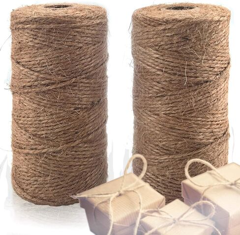 BeCraftee Jute Twine - سلسلة خيوط القنب، خيوط للحرف اليدوية، حبل الجوت | مواد تعبئة صناعية شديدة التحمل، وتغليف الهدايا، وديكور المنزل، والبستنة | عبوتان بطول 656 قدم وسمك 2 مم in Kuwait