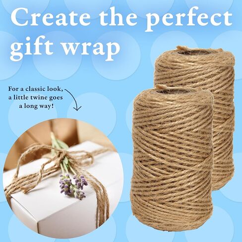 BeCraftee Jute Twine - سلسلة خيوط القنب، خيوط للحرف اليدوية، حبل الجوت | مواد تعبئة صناعية شديدة التحمل، وتغليف الهدايا، وديكور المنزل، والبستنة | عبوتان بطول 656 قدم وسمك 2 مم in Kuwait