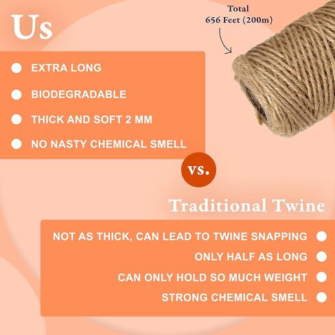 BeCraftee Jute Twine - سلسلة خيوط القنب، خيوط للحرف اليدوية، حبل الجوت | مواد تعبئة صناعية شديدة التحمل، وتغليف الهدايا، وديكور المنزل، والبستنة | عبوتان بطول 656 قدم وسمك 2 مم in Kuwait