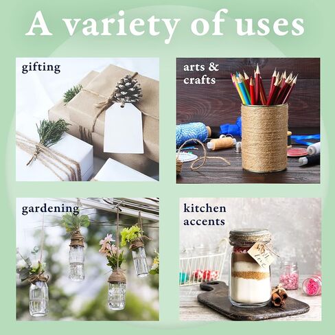 BeCraftee Jute Twine - سلسلة خيوط القنب، خيوط للحرف اليدوية، حبل الجوت | مواد تعبئة صناعية شديدة التحمل، وتغليف الهدايا، وديكور المنزل، والبستنة | عبوتان بطول 656 قدم وسمك 2 مم in Kuwait