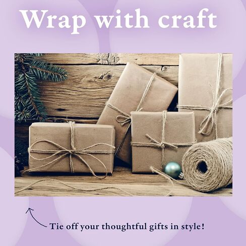 BeCraftee Jute Twine - سلسلة خيوط القنب، خيوط للحرف اليدوية، حبل الجوت | مواد تعبئة صناعية شديدة التحمل، وتغليف الهدايا، وديكور المنزل، والبستنة | عبوتان بطول 656 قدم وسمك 2 مم in Kuwait