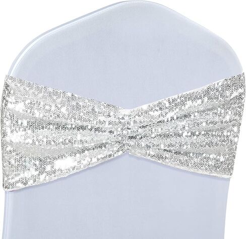 Poise3EHome Set of 50 Stretch Sequin Chair Sashes Bands Gold One-Sided Sequins Decorative Bows for Wedding Party Event Chair Covers in Saudi Arabia
