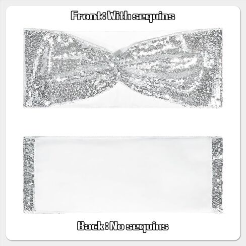 Poise3EHome Set of 50 Stretch Sequin Chair Sashes Bands Gold One-Sided Sequins Decorative Bows for Wedding Party Event Chair Covers in Saudi Arabia