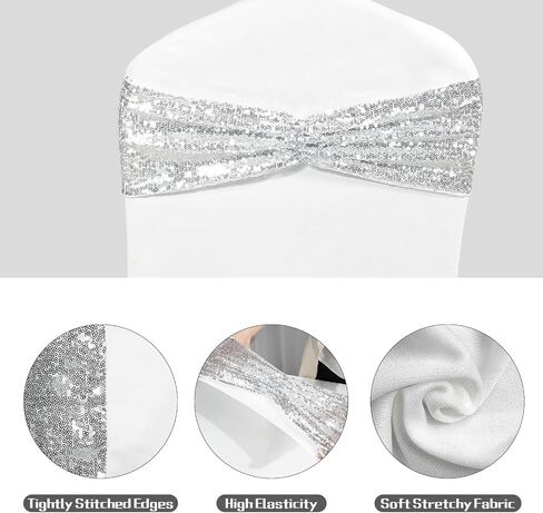 Poise3EHome Set of 50 Stretch Sequin Chair Sashes Bands Gold One-Sided Sequins Decorative Bows for Wedding Party Event Chair Covers in Saudi Arabia