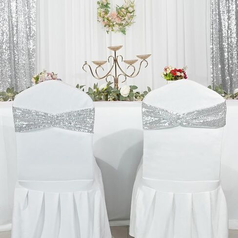 Poise3EHome Set of 50 Stretch Sequin Chair Sashes Bands Gold One-Sided Sequins Decorative Bows for Wedding Party Event Chair Covers in Saudi Arabia