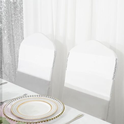 Poise3EHome Set of 50 Stretch Sequin Chair Sashes Bands Gold One-Sided Sequins Decorative Bows for Wedding Party Event Chair Covers in Saudi Arabia
