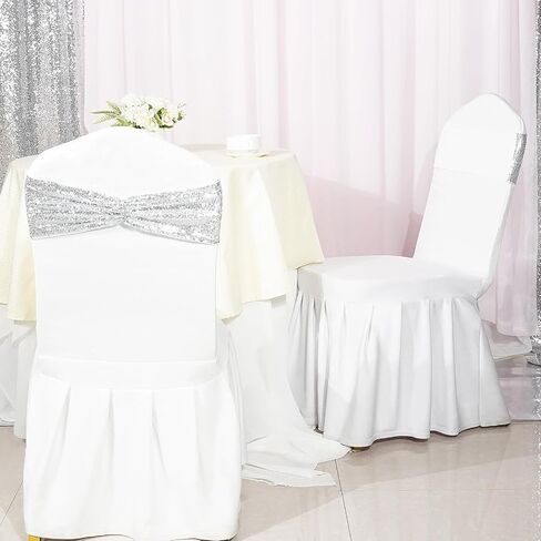 Poise3EHome Set of 50 Stretch Sequin Chair Sashes Bands Gold One-Sided Sequins Decorative Bows for Wedding Party Event Chair Covers in Saudi Arabia