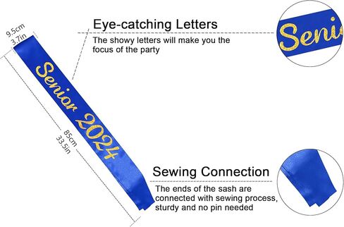 وشاح ساتان أزرق سينيور 2024 من Partyprops - وشاح تخرج 2024 - تخرج أخيرًا - وشاح تشجيع كبير - وشاح المشجع - وشاح المنافسة in Kuwait