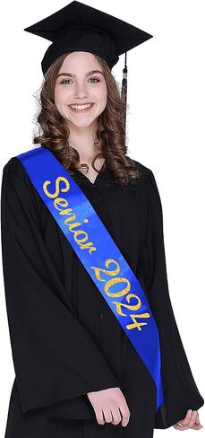 وشاح ساتان أزرق سينيور 2024 من Partyprops - وشاح تخرج 2024 - تخرج أخيرًا - وشاح تشجيع كبير - وشاح المشجع - وشاح المنافسة in Kuwait