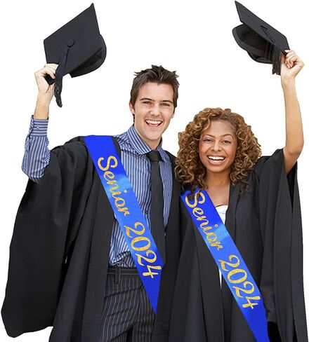 وشاح ساتان أزرق سينيور 2024 من Partyprops - وشاح تخرج 2024 - تخرج أخيرًا - وشاح تشجيع كبير - وشاح المشجع - وشاح المنافسة in Kuwait