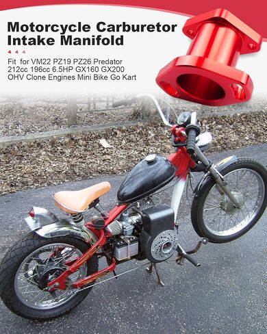 مشعب مدخل أنبوب دخول السباق CNC من الألومنيوم مناسب لمحرك Predator 212cc 6.5HP 7HP Honda GX200 196cc Clones Carburator Mini Bike Go Kart Parts، أحمر in Kuwait