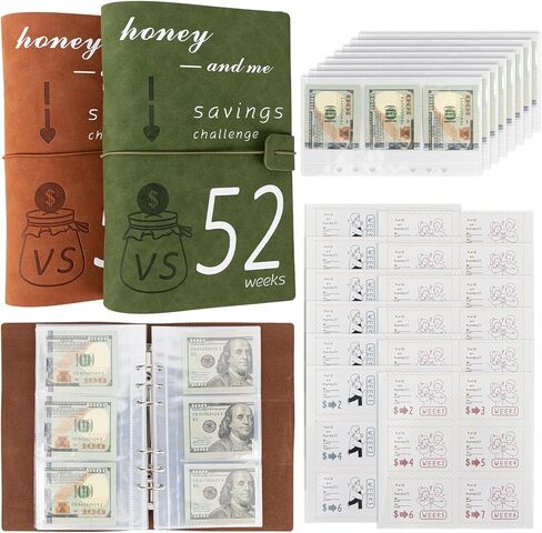 Leather 52 Week Money Saving Challenge Binder, Hyperzoo Money Saving Challenge Book with Envelopes for Cash Saving Budget Binder Planner Book with Cash Envelopes Brown in Kuwait