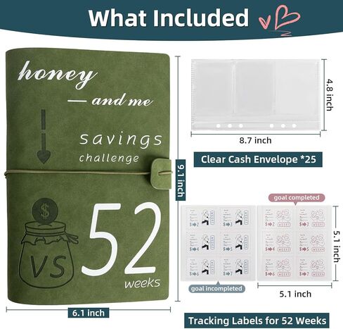 Leather 52 Week Money Saving Challenge Binder, Hyperzoo Money Saving Challenge Book with Envelopes for Cash Saving Budget Binder Planner Book with Cash Envelopes Brown in Kuwait